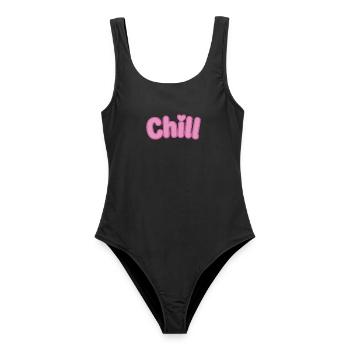 Chill Pink Bubbles Weiche Typografie - Frauen Badeanzug - Schwarz - Vorne - AI Model Female 172 light (172cm)