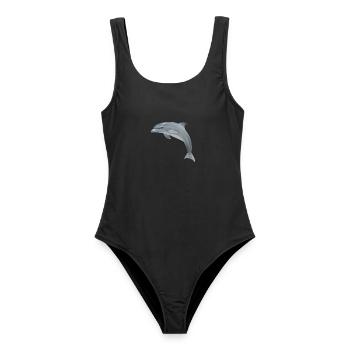 Springender Delfin - Realistisch gemalt - Frauen Badeanzug - Schwarz - Vorne - AI Model Female 172 light (172cm)