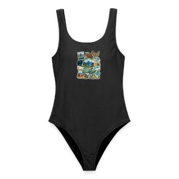 Neuseeland Reisesticker - Frauen Badeanzug - Schwarz - Vorne - AI Model Female 172 light (172cm)