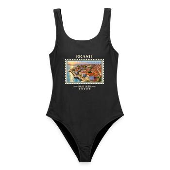 Brasilien São Luís Vintage Reisemarke - Frauen Badeanzug - Schwarz - Vorne - AI Model Female 172 light (172cm)