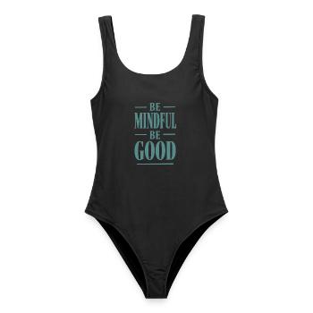 Be Mindful Be Good Spruch - Frauen Badeanzug - Schwarz - Vorne - AI Model Female 172 light (172cm)