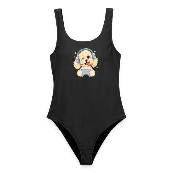 Gaming Goldendoodle mit Headset und Controller - Frauen Badeanzug - Schwarz - Vorne - AI Model Female 172 light (172cm)