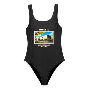 Brasilien Duque de Caxias Vintage Reisemarke - Frauen Badeanzug - Schwarz - Vorne - AI Model Female 172 light (172cm)