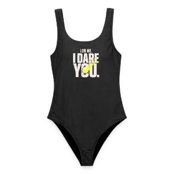 Tennis Shirt, Smash, Lob Me. I Dare You - Frauen Badeanzug - Schwarz - Vorne - AI Model Female 172 light (172cm)