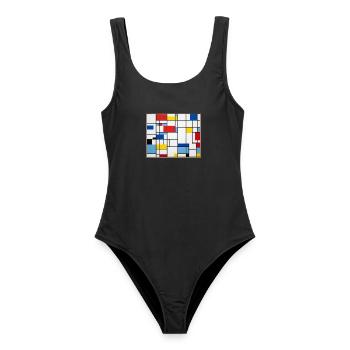 Mondrian Lines Primärfarbenspiel - Frauen Badeanzug - Schwarz - Vorne - AI Model Female 172 light (172cm)