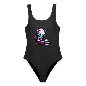 Neonrosa DJ Axolotl-Spielzeug - Frauen Badeanzug - Schwarz - Vorne - AI Model Female 172 light (172cm)