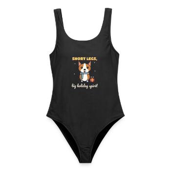 Short Legs, Big Holiday Spirit – Corgi Weihnachten - Frauen Badeanzug - Schwarz - Vorne - AI Model Female 172 light (172cm)