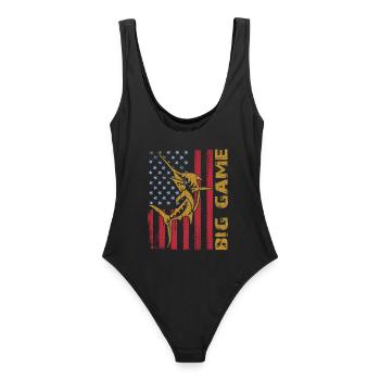 Jumping Marlin with US flag Deep Sea Fishing - Women's Swimsuit - black - Back - AI Model Female 172 light (172cm)