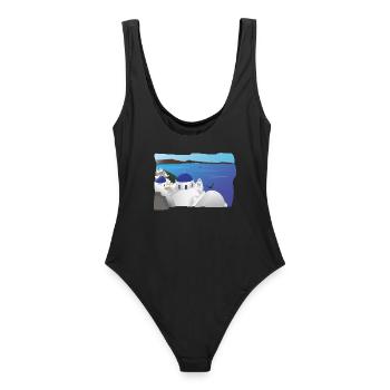 Santorin Bleu et Mer Azur - Maillot de bain femme - noir - Dos - AI Model Female 172 light (172cm)