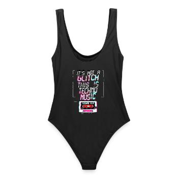 Backprint: Hardcore-Rave Musik 90er EDM DJ Rave - Frauen Badeanzug - Schwarz - Hinten - AI Model Female 172 light (172cm)