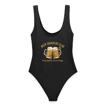 BEER DRINKERS CLUB Bier Spruch Witzig - Frauen Badeanzug - Schwarz - Hinten - AI Model Female 172 light (172cm)