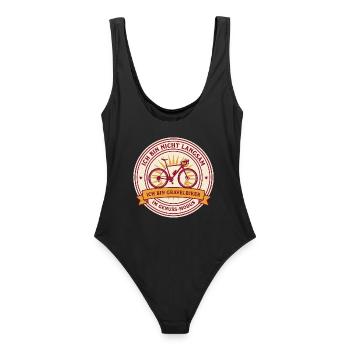 Gravelbiker im Genussmodus - Frauen Badeanzug - Schwarz - Hinten - AI Model Female 172 light (172cm)