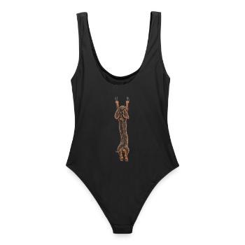 Hängender Dackel von hinten gesehen – Witziger Hund auf einem Kofferraum - Frauen Badeanzug - Schwarz - Hinten - AI Model Female 172 light (172cm)