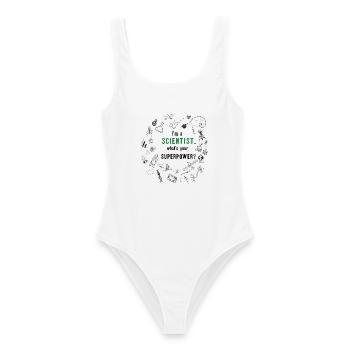 I'm a Scientist - What's your Superpower? - Frauen Badeanzug - Weiß - Vorne - AI Model Female 172 dark (172cm)