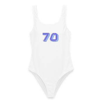 70. 70 YEARS. 70th ANNIVERSARY. 70 YEARS ANNIVERSARY. - Women's Swimsuit - white - Front - AI Model Female 172 dark (172cm)