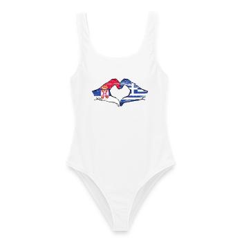 Serbia Greece flag hands heart shape used - Women's Swimsuit - white - Front - AI Model Female 172 dark (172cm)