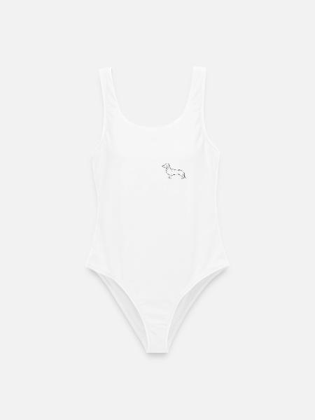 Dackel – Minimalistisches Hunde-Design - Frauen Badeanzug - Weiß