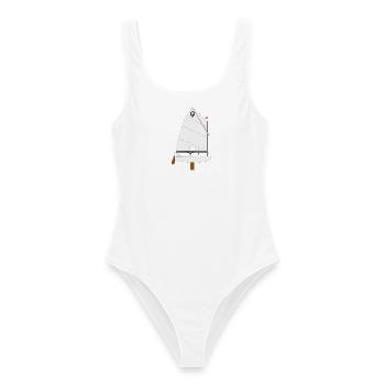 Optimist Riss - Frauen Badeanzug - Weiß - Vorne - AI Model Female 172 dark (172cm)