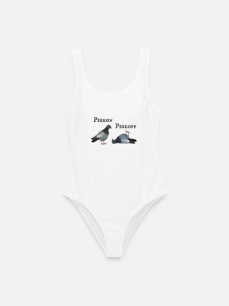 Pigeon Pigeoff - Tauben Wortspiel an und aus - Frauen Badeanzug - Weiß