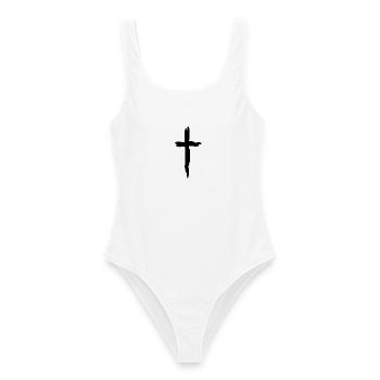 Kreuz Christentum Religion Schwarz - Frauen Badeanzug - Weiß - Vorne - AI Model Female 172 dark (172cm)