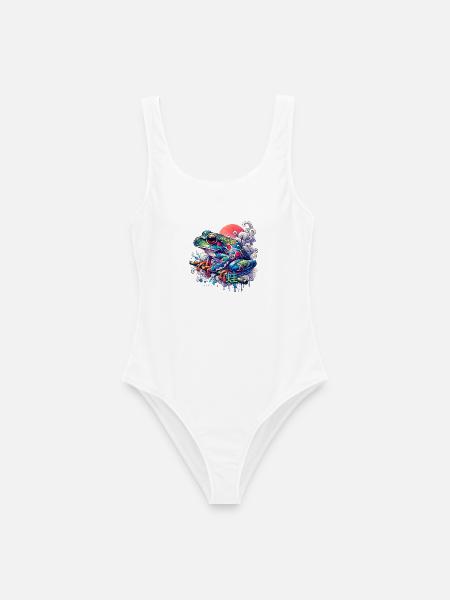 Bunter japanischer Frosch mit Sonnenuntergang - Frauen Badeanzug - Weiß