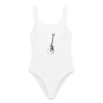 Guitar - Les Paul - Music - Retro - Women's Swimsuit - white - Front - AI Model Female 172 dark (172cm)