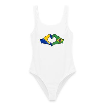 Bosnien Brasilien Flagge Hände Herzform - Frauen Badeanzug - Weiß - Vorne - AI Model Female 172 dark (172cm)