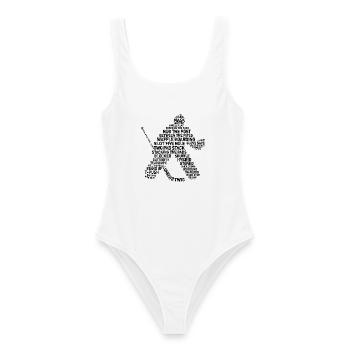 Gardien de but Lingo - version grunge de texte - Maillot de bain femme - blanc - Devant - AI Model Female 172 dark (172cm)