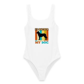 Lapponischer Hirte Hund Liebhaber Silhouette Retro Sonnenuntergang - Frauen Badeanzug - Weiß - Vorne - AI Model Female 172 dark (172cm)