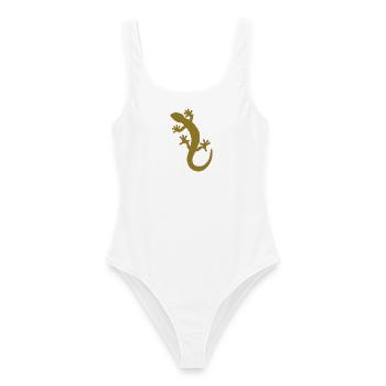 gecko - Frauen Badeanzug - Weiß - Vorne - AI Model Female 172 dark (172cm)