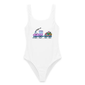 Children's train railway with trailer pink - Women's Swimsuit - white - Front - AI Model Female 172 dark (172cm)
