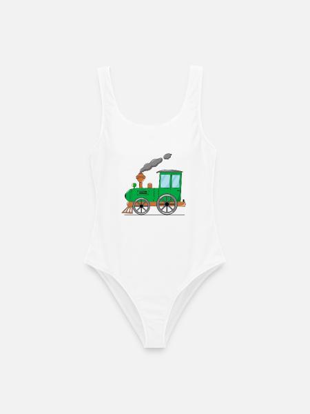 Kinderzug Eisenbahn grün - Frauen Badeanzug - Weiß