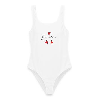 RETIREMENT. RETIREMENT. RETIRED. HAPPY RETIREMENT - Women's Swimsuit - white - Front - AI Model Female 172 dark (172cm)