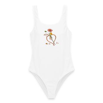 Flowers, flower with leaf in the shape of a heart - Women's Swimsuit - white - Front - AI Model Female 172 dark (172cm)