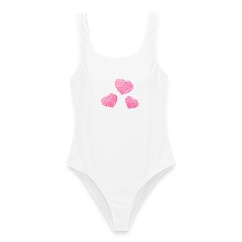 HERZ. HERZ. HEILIGER VALENTINSTAG. LIEBE. LIEBE. HERZ - Frauen Badeanzug - Weiß - Vorne - AI Model Female 172 dark (172cm)