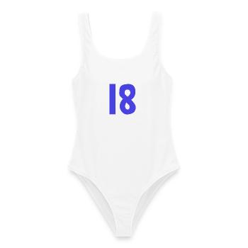 18. 18 JAHRE ALT. 18-JÄHRIGES JUBILÄUM. GEBURTSTAG 18 JAHRE. - Frauen Badeanzug - Weiß - Vorne - AI Model Female 172 dark (172cm)