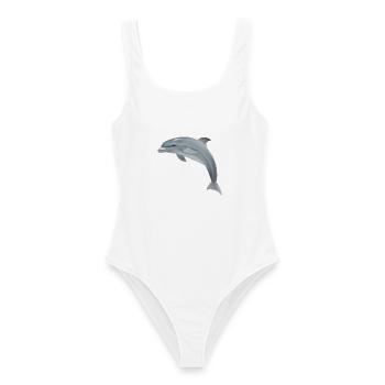 Springender Delfin - Realistische Illustration - Frauen Badeanzug - Weiß - Vorne - AI Model Female 172 dark (172cm)