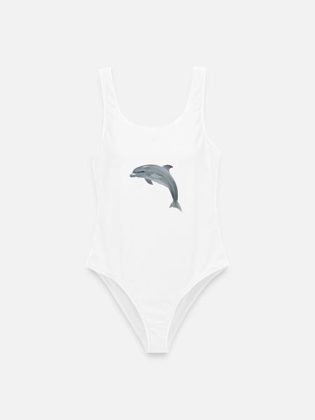 Springender Delfin - Realistische Illustration - Frauen Badeanzug - Weiß