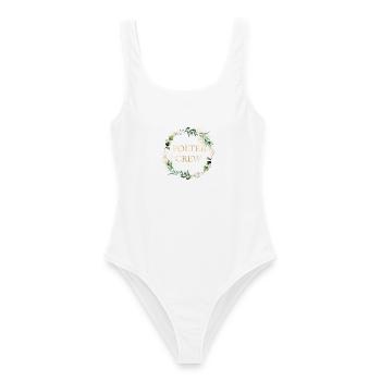 POLTER CREW! personalisierbar - Frauen Badeanzug - Weiß - Vorne - AI Model Female 172 dark (172cm)