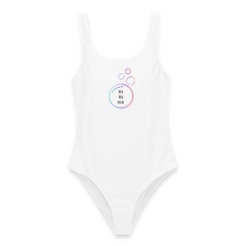 bla bla blub - Frauen Badeanzug - Weiß - Vorne - AI Model Female 172 dark (172cm)