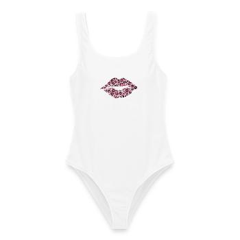 Lippen Leopard - Frauen Badeanzug - Weiß - Vorne - AI Model Female 172 dark (172cm)