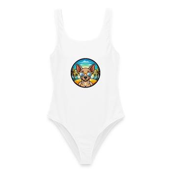 Mexikanische haarlose Hunderasse Cartoon Sonnenbrille Strand - Frauen Badeanzug - Weiß - Vorne - AI Model Female 172 dark (172cm)
