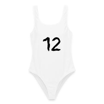 Zahl 12 Lieblingszahl Glückszahl Zwölf - Frauen Badeanzug - Weiß - Vorne - AI Model Female 172 dark (172cm)