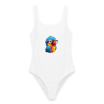 Papagei mit Brille Cartoon Kawaii Illustration - Frauen Badeanzug - Weiß - Vorne - AI Model Female 172 dark (172cm)