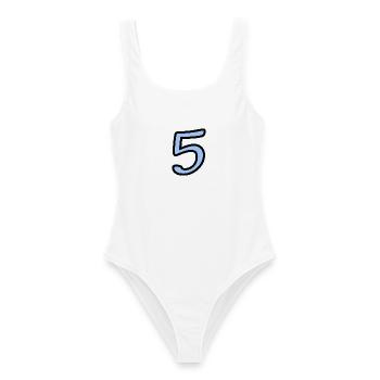 5. 5 JAHRE. 5-JÄHRIGES JUBILÄUM. 5-JÄHRIGES JUBILÄUM. 5. - Frauen Badeanzug - Weiß - Vorne - AI Model Female 172 dark (172cm)