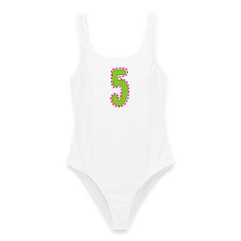 5. 5 ANS. 5e ANNIVERSAIRE. ANNIVERSAIRE 5 ANS - Maillot de bain femme - blanc - Devant - AI Model Female 172 dark (172cm)