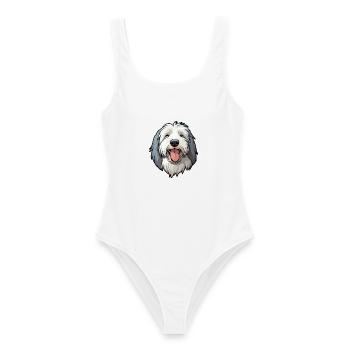 Polnischer Tiefland-Schäferhund Hunderasse Aquarell Carto - Frauen Badeanzug - Weiß - Vorne - AI Model Female 172 dark (172cm)