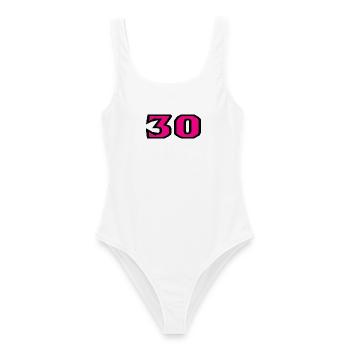 30. 30 JAHRE. 30-JÄHRIGES JUBILÄUM. 30-JÄHRIGES JUBILÄUM. - Frauen Badeanzug - Weiß - Vorne - AI Model Female 172 dark (172cm)