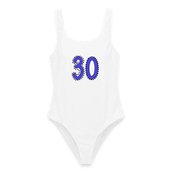 30. 30 YEARS. 30th ANNIVERSARY. 30 YEARS ANNIVERSARY. - Women's Swimsuit - white - Front - AI Model Female 172 dark (172cm)