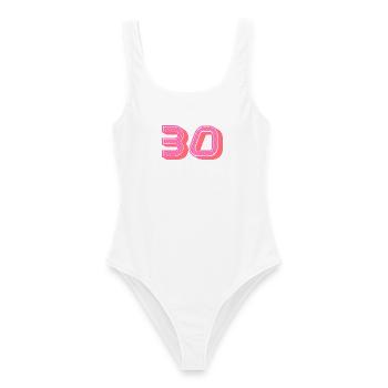 30. 30 YEARS. 30th ANNIVERSARY. 30 YEARS ANNIVERSARY. - Women's Swimsuit - white - Front - AI Model Female 172 dark (172cm)